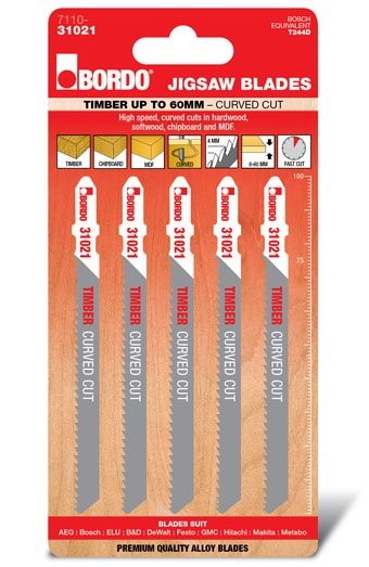 BORDO JIG SAW HCS T-SHANK ROUGH CUT 100MM TIMBER 5 PK 